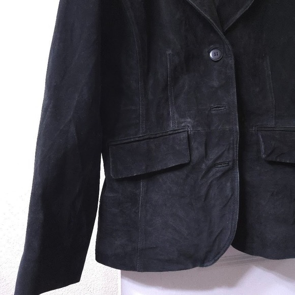 Black Washable Suede Blazer Jacket Womens Medium Single Button St Johns Bay - Picture 3 of 10